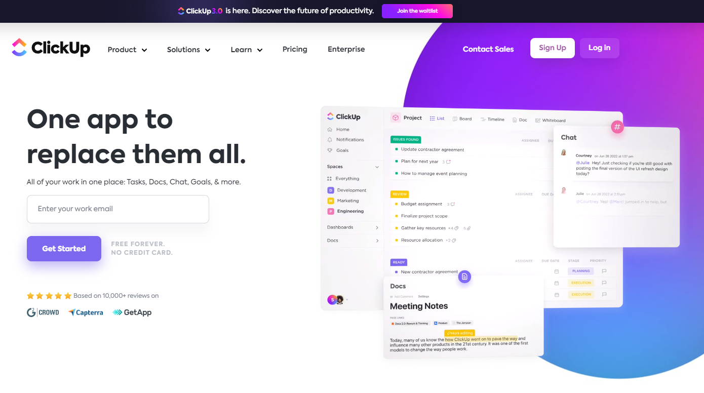 clickup landing page